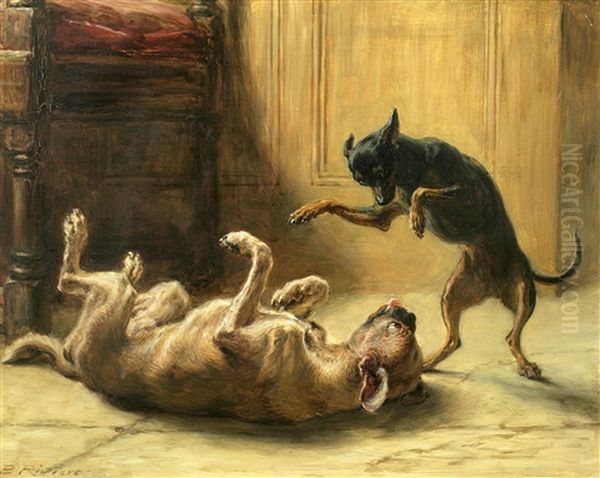 Playmates (manchester Terrier) Oil Painting by Briton Riviere