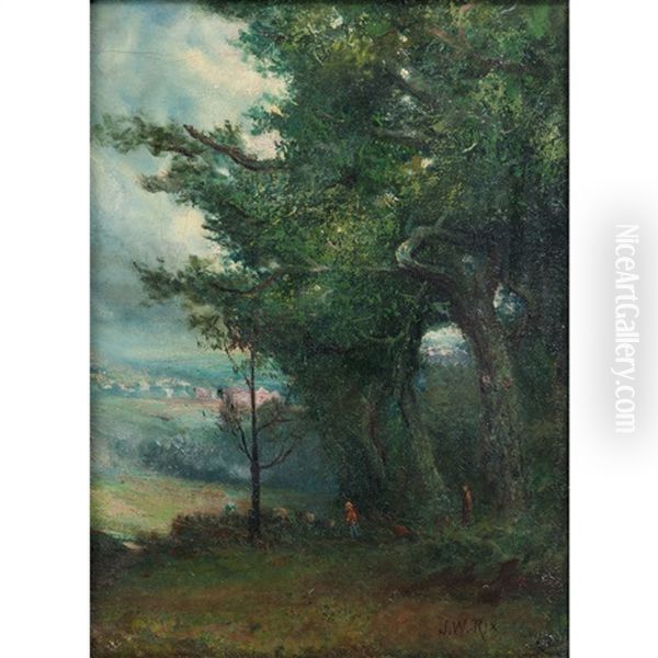 Wooded Scene With Village In The Background Oil Painting by Julian Walbridge Rix