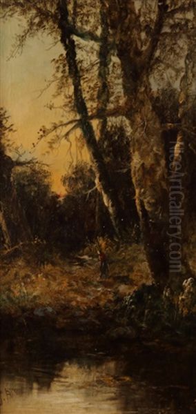 Figure In A Forest Interior Oil Painting by Julian Walbridge Rix