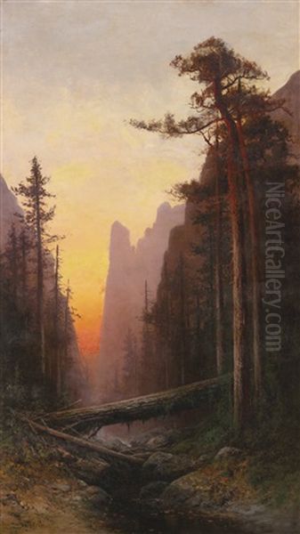 Sunset In Yosemite Oil Painting by Julian Walbridge Rix