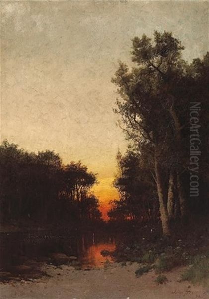 Sunset On A Quiet Creek Oil Painting by Julian Walbridge Rix