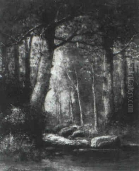 Stream In A Forest Interior Oil Painting by Julian Walbridge Rix