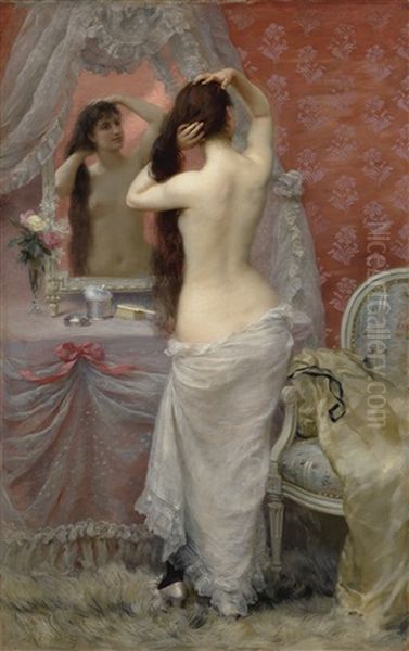 Jeune Femme Nue Se Coiffant Dans Un Interieur Oil Painting by Jean Andre Rixens