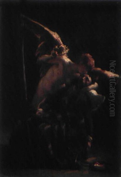 La Gloire Ou La Renommee Couronnant Le Peintre (study) Oil Painting by Jean Andre Rixens