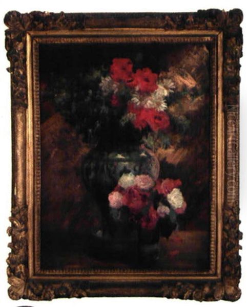 Bouquet De Fleurs Et De Roses Dans Un Vase Oil Painting by Jean Andre Rixens