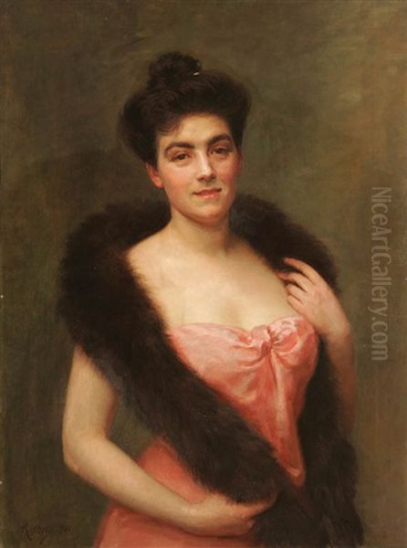 A Young Beauty With Fur Wrap Oil Painting by Jean Andre Rixens