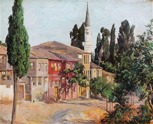 Hasanpasa'da Ibrahimaga Mahallesi Oil Painting by Hoca Ali Riza