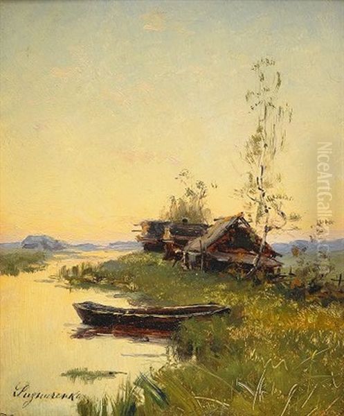 Fishermen's Cottages Oil Painting by Fedor Petrovich Riznichenko