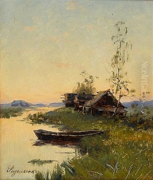 River Landscape Oil Painting by Fedor Petrovich Riznichenko