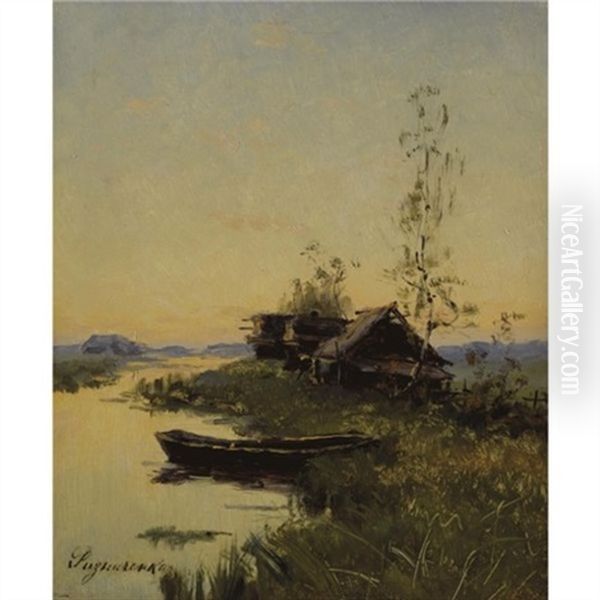 Landscape With Boat Oil Painting by Fedor Petrovich Riznichenko