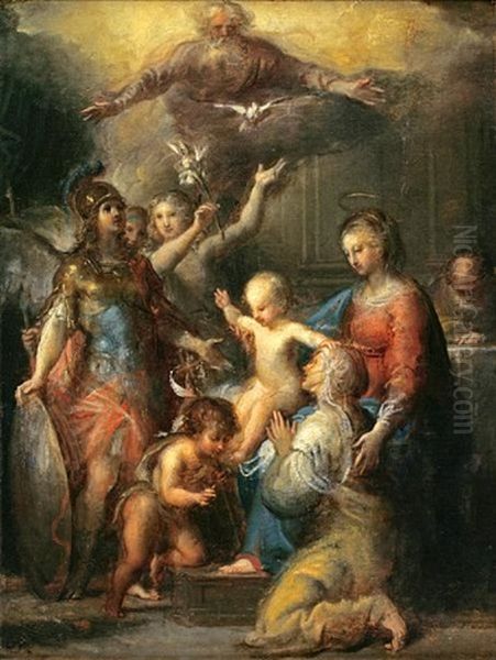 The Madonna And Child With St. Michael And The Infant St. John The Baptist With Attendant Saints Oil Painting by Francisco Rizzi