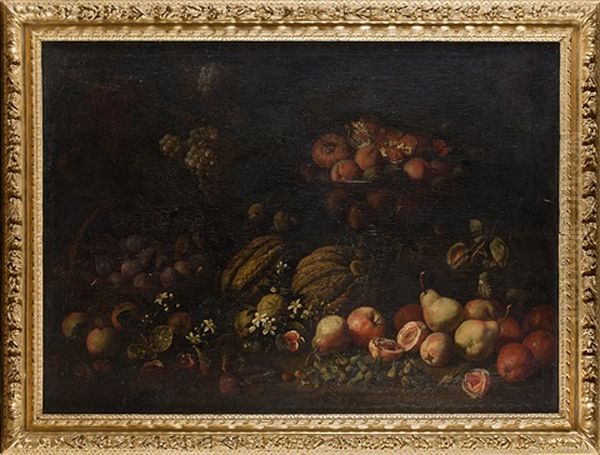 Nature Morte Aux Fruits: Raisin, Grenade, Melons, Poires, Pommes, Figues, Noisettes Oil Painting by Marco Antonio Rizzi