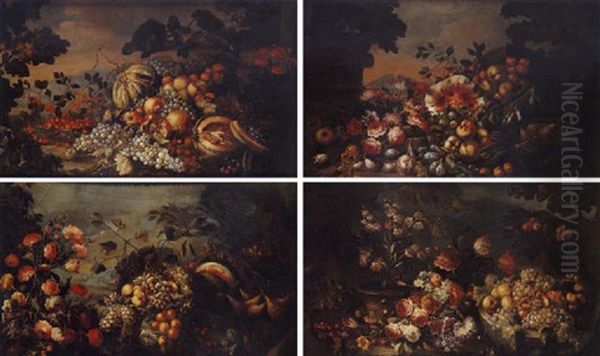 Nature Mortes Aux Fruits Et Fleurs Sur Fonds De Paysage Oil Painting by Marco Antonio Rizzi