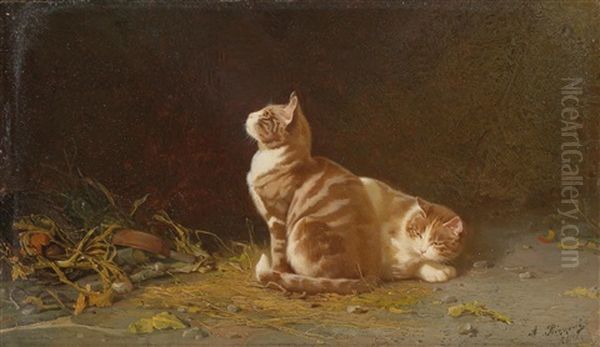 Zwei Katzen Oil Painting by Alexander (Aleksandr) Antonovich Rizzoni