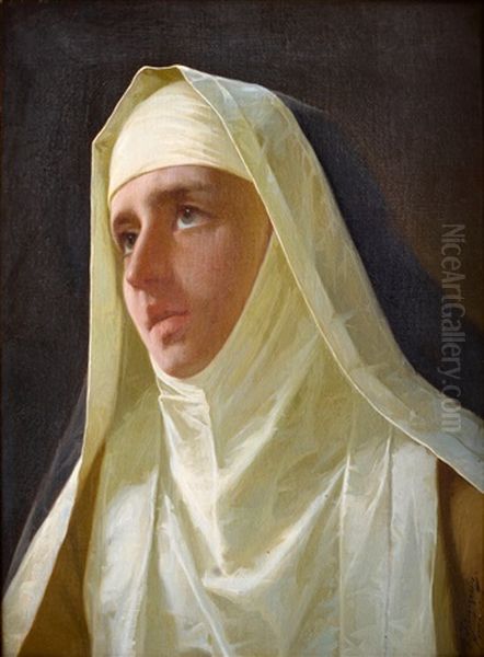 A Nun Oil Painting by Alexander (Aleksandr) Antonovich Rizzoni