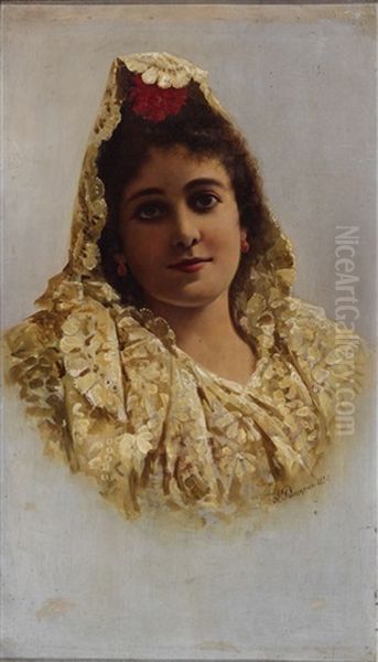 Female Portrait Oil Painting by Alexander (Aleksandr) Antonovich Rizzoni