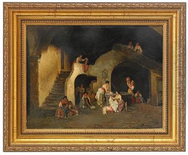 Scene In A Roman Interior Oil Painting by Alexander (Aleksandr) Antonovich Rizzoni