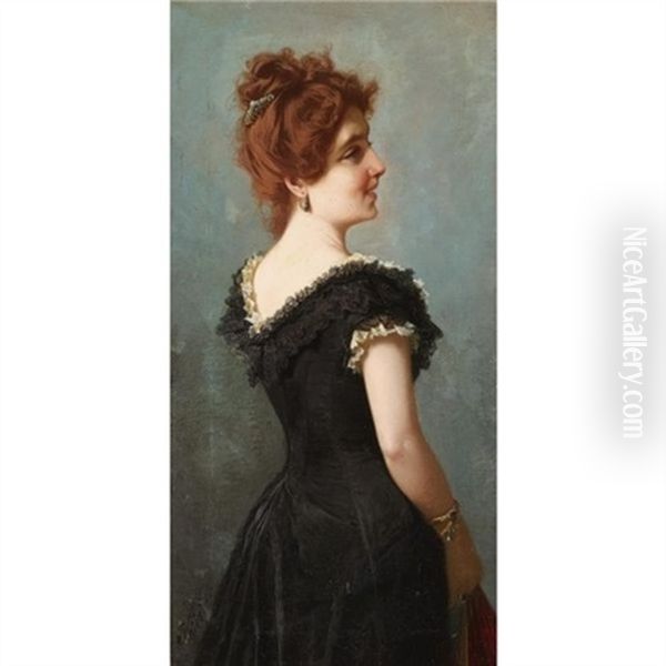 Portrait Of An Elegant Lady Oil Painting by Alexander (Aleksandr) Antonovich Rizzoni