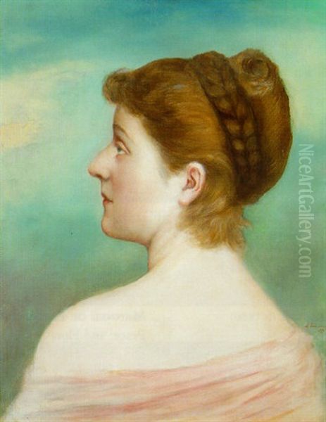 Portrait Of A Lady Wearing A Pink Wrap Oil Painting by Alexander (Aleksandr) Antonovich Rizzoni