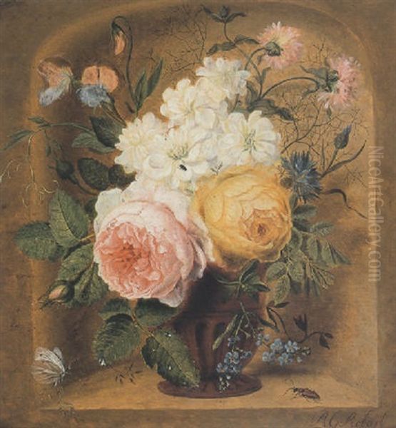 Een Bloemstilleven In Een Nis Oil Painting by R.G. Robart