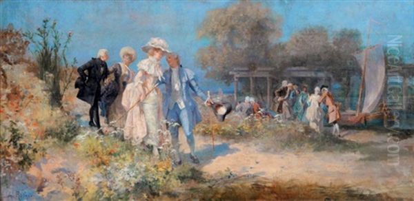 La Partie De Campagne Oil Painting by Alcide Theophile Robaudi