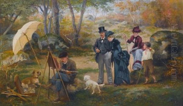 Le Peintre De Plein Air Dans La Foret De Fontainebleau Oil Painting by Alcide Theophile Robaudi