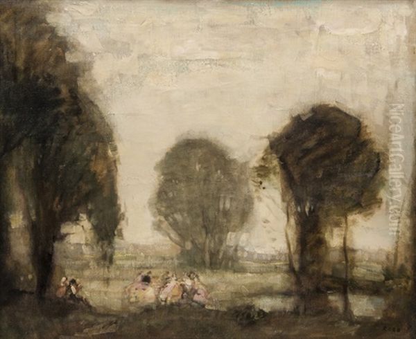 Figures In A Landscape Oil Painting by William George Robb