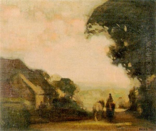 Abendliche Landschaft Mit Reiter Und Beipferd Oil Painting by William George Robb