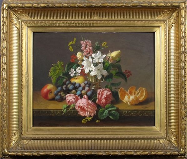 Fleurs Et Fruits Oil Painting by Henri Robbe