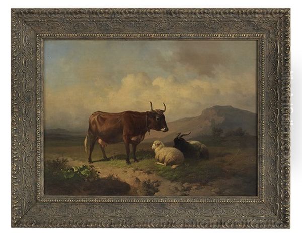 Cattle And Sheep In The Pasture Oil Painting by Louis Robbe