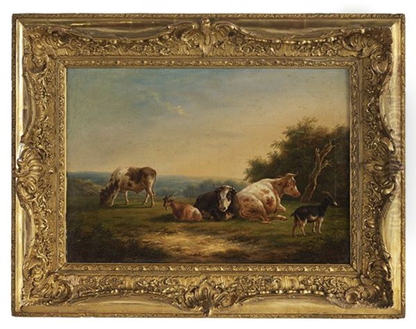 Cattle And Sheep In The Pasture Oil Painting by Louis Robbe