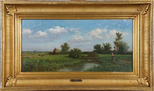 Paysage De Campagne Anime (date 76) Oil Painting by Louis Robbe