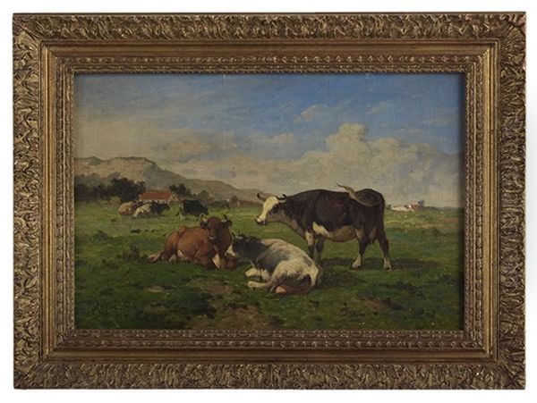 Cattle In A Valley Pasture Oil Painting by Louis Robbe