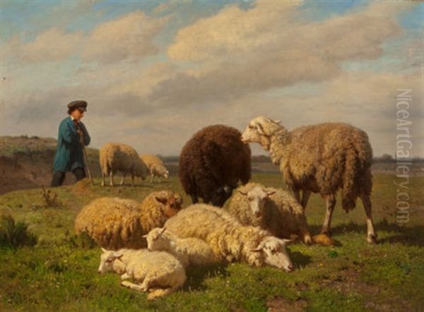 Tending The Sheep Oil Painting by Louis Robbe