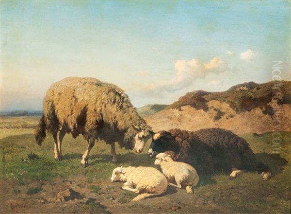 Zwei Schafe Mit Lammern Oil Painting by Louis Robbe