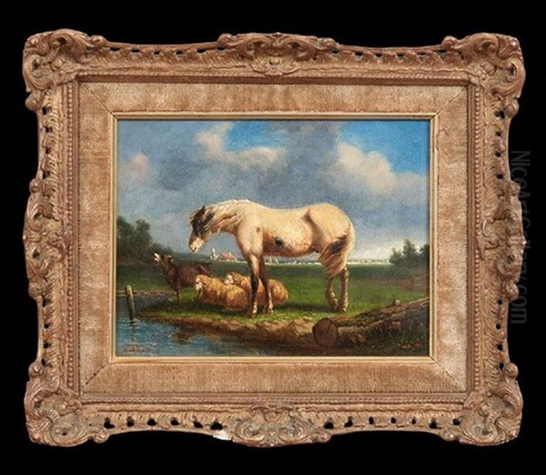 Horse, Goat And Sheep Oil Painting by Louis Robbe