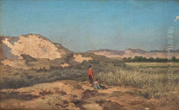 Couple D'enfants Aux Dunes Oil Painting by Louis Robbe