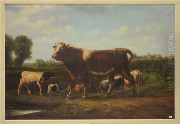 Taureau Oil Painting by Louis Robbe