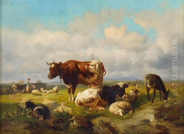 Weite Landschaft Mit Weidendem Vieh by Louis Robbe