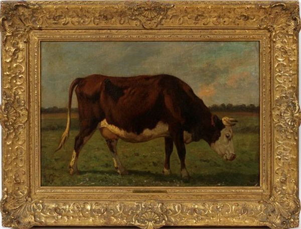 Grazing Cow Oil Painting by Louis Robbe