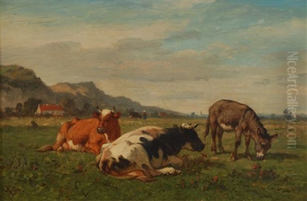 Vaches Et Ane Au Paturage Oil Painting by Louis Robbe