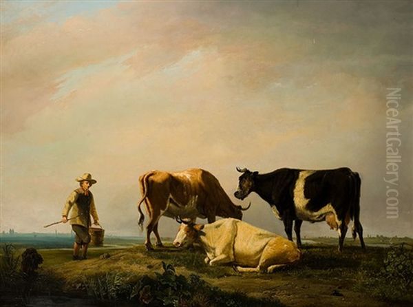 Les Vaches Dans La Prairie Oil Painting by Louis Robbe