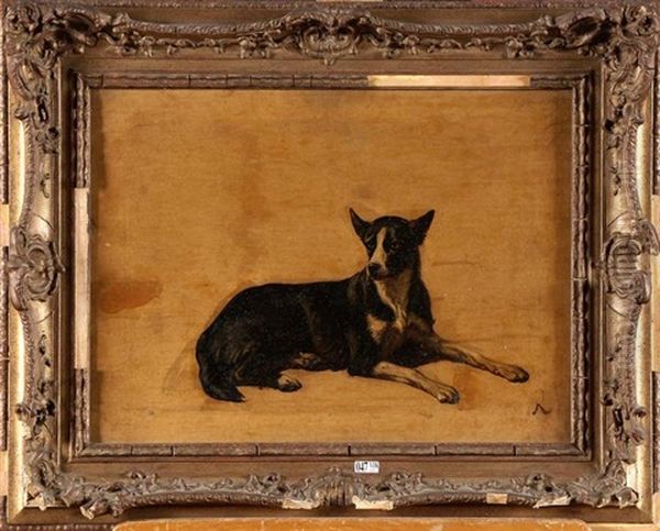 Portrait D'un Chien Couche Oil Painting by Louis Robbe