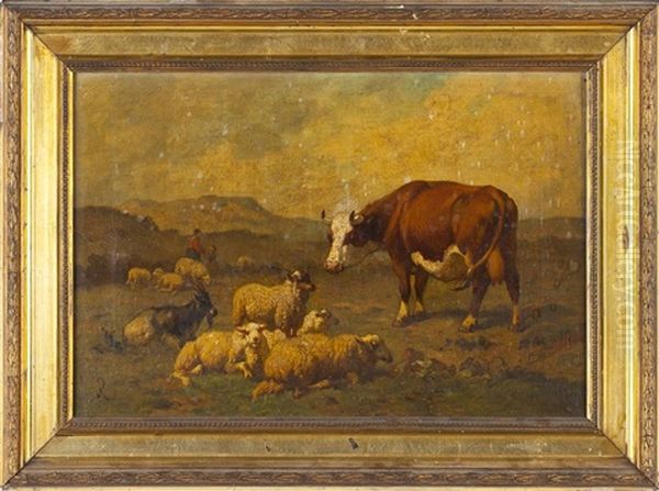 Sheep & Cow Oil Painting by Louis Robbe