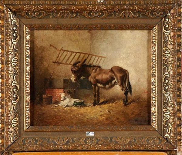 Ane Et Chien A L'etable Oil Painting by Louis Robbe