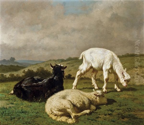 Deux Boucs Et Un Mouton Oil Painting by Louis Robbe