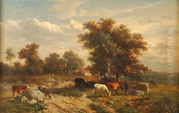 Vacher Et Son Troupeau Dans Un Paysage Oil Painting by Louis Robbe