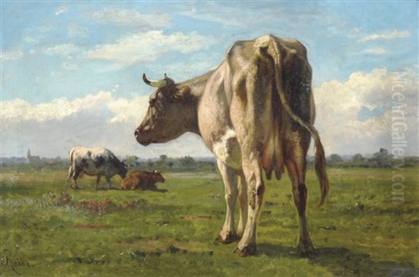 Koeien In Polderlandschap Oil Painting by Louis Robbe