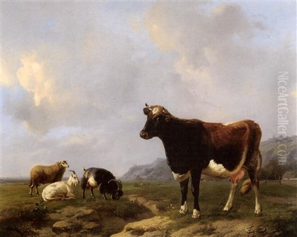 Vache Et Moutons Dans Une Prairie Oil Painting by Louis Robbe