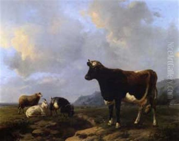 Vache Et Chevres Dans Un Paysage Oil Painting by Louis Robbe